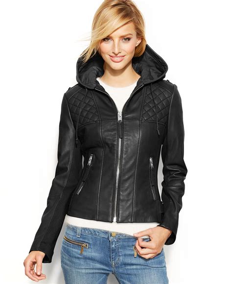 michael kors hooded leather motorcycle jacket|Michael Kors faux leather jacket.